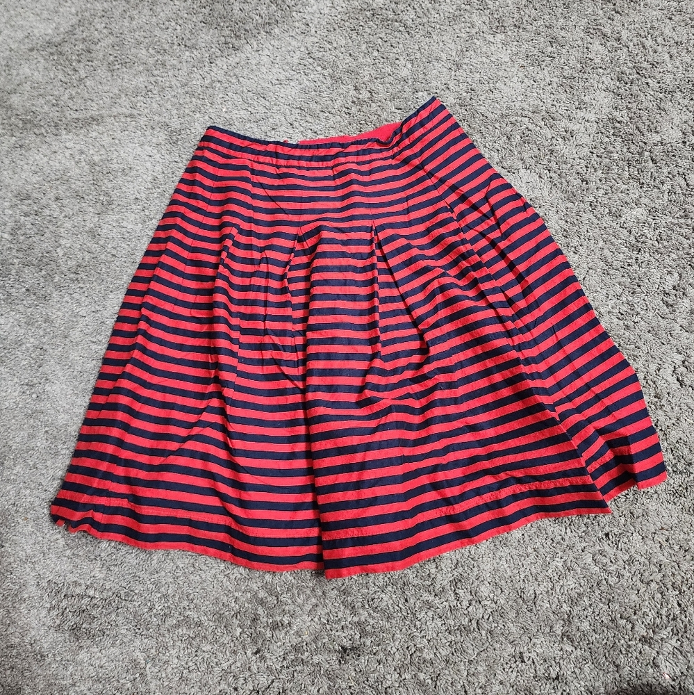 J. Crew Red and Navy Striped A-Line Skirt with Hidden Pockets